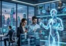 Advanced AI agent collaborating with professionals in a smart office using automation, planning, and intelligent workflows.
