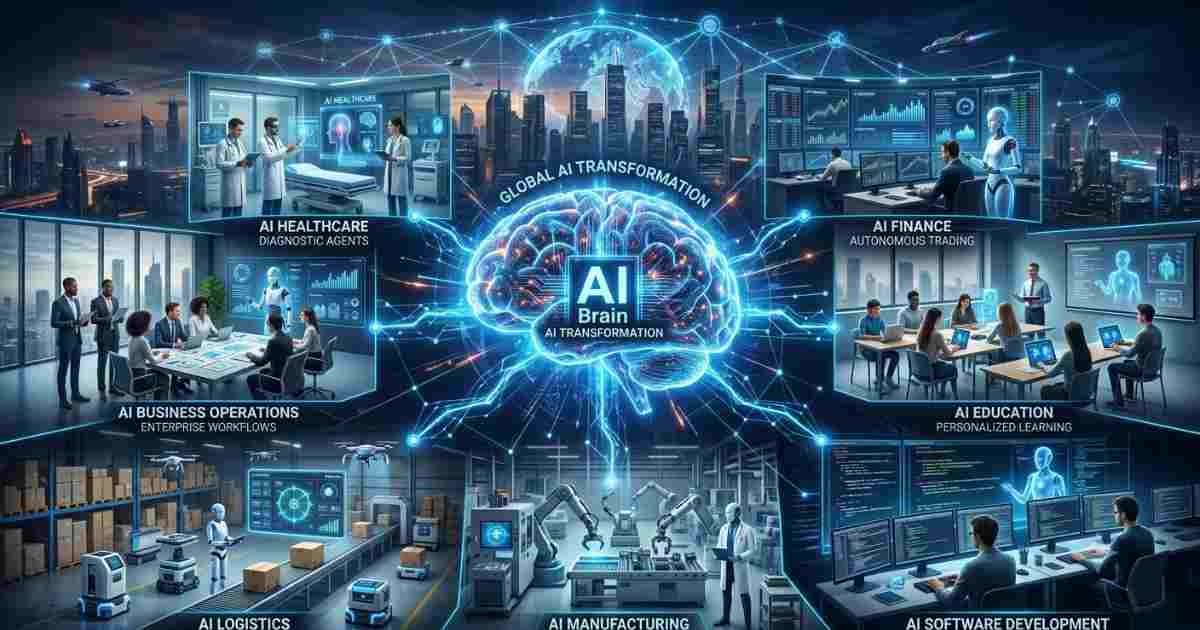 AI agents improving healthcare, finance, education, manufacturing, logistics, and business operations worldwide.