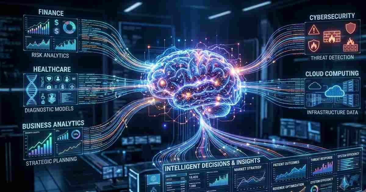 Artificial intelligence analyzing large datasets to support intelligent decision-making across multiple industries.