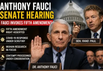 Dr. Anthony Fauci testifies during a U.S. Senate hearing after invoking the Fifth Amendment while Senator Rand Paul questions him about COVID-19 policies and gain-of-function research.