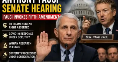 Dr. Anthony Fauci testifies during a U.S. Senate hearing after invoking the Fifth Amendment while Senator Rand Paul questions him about COVID-19 policies and gain-of-function research.