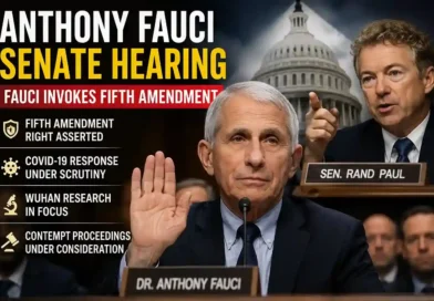 Dr. Anthony Fauci testifies during a U.S. Senate hearing after invoking the Fifth Amendment while Senator Rand Paul questions him about COVID-19 policies and gain-of-function research.