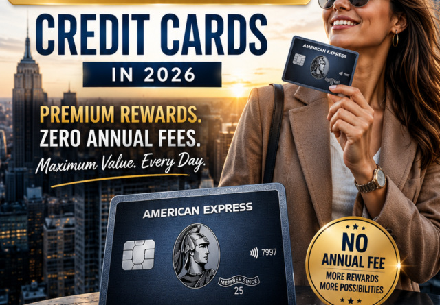 Best no-annual-fee American Express credit cards in 2026 featuring cashback rewards, everyday spending benefits, digital payments, shopping protection, and flexible rewards.