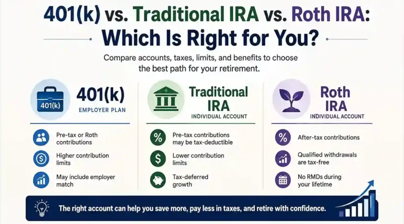 401(k) vs. Traditional IRA vs. Roth IRA
