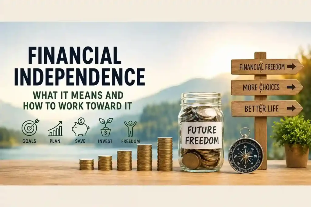 Financial Independence guide showing saving, investing, financial goals, and financial freedom