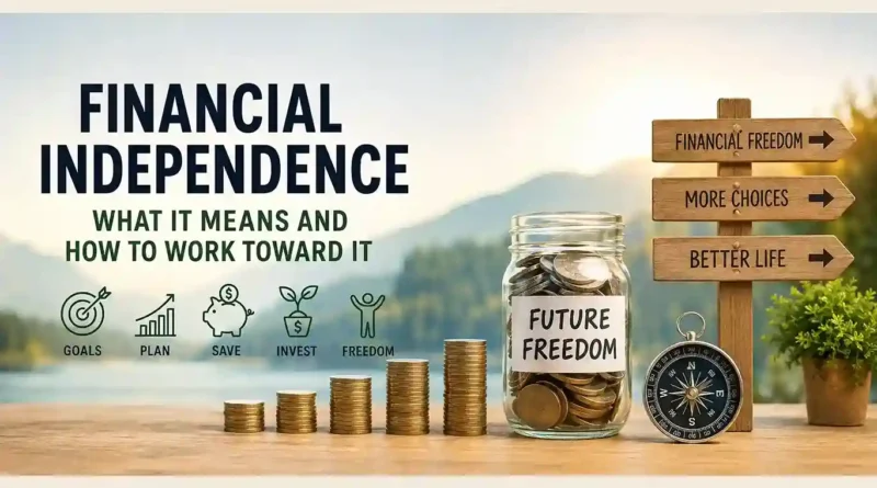 Financial Independence guide showing saving, investing, financial goals, and financial freedom