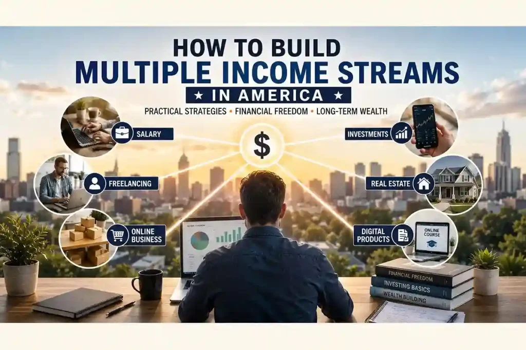 How to build multiple income streams in America through salary, freelancing, investments, and business